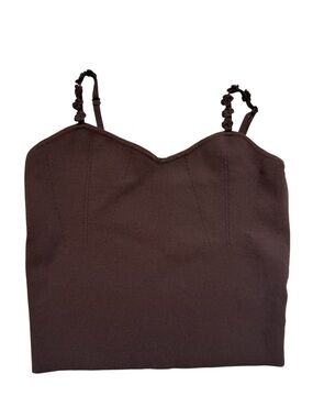 Bailey 44 Dark Brown Cropped Knitted Cami Top with Croched Rosettes Medium